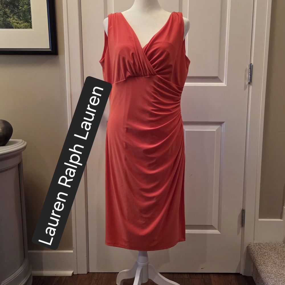 Lauren Ralph Lauren Dress Womens 12 Bright Orange Faux Wrap